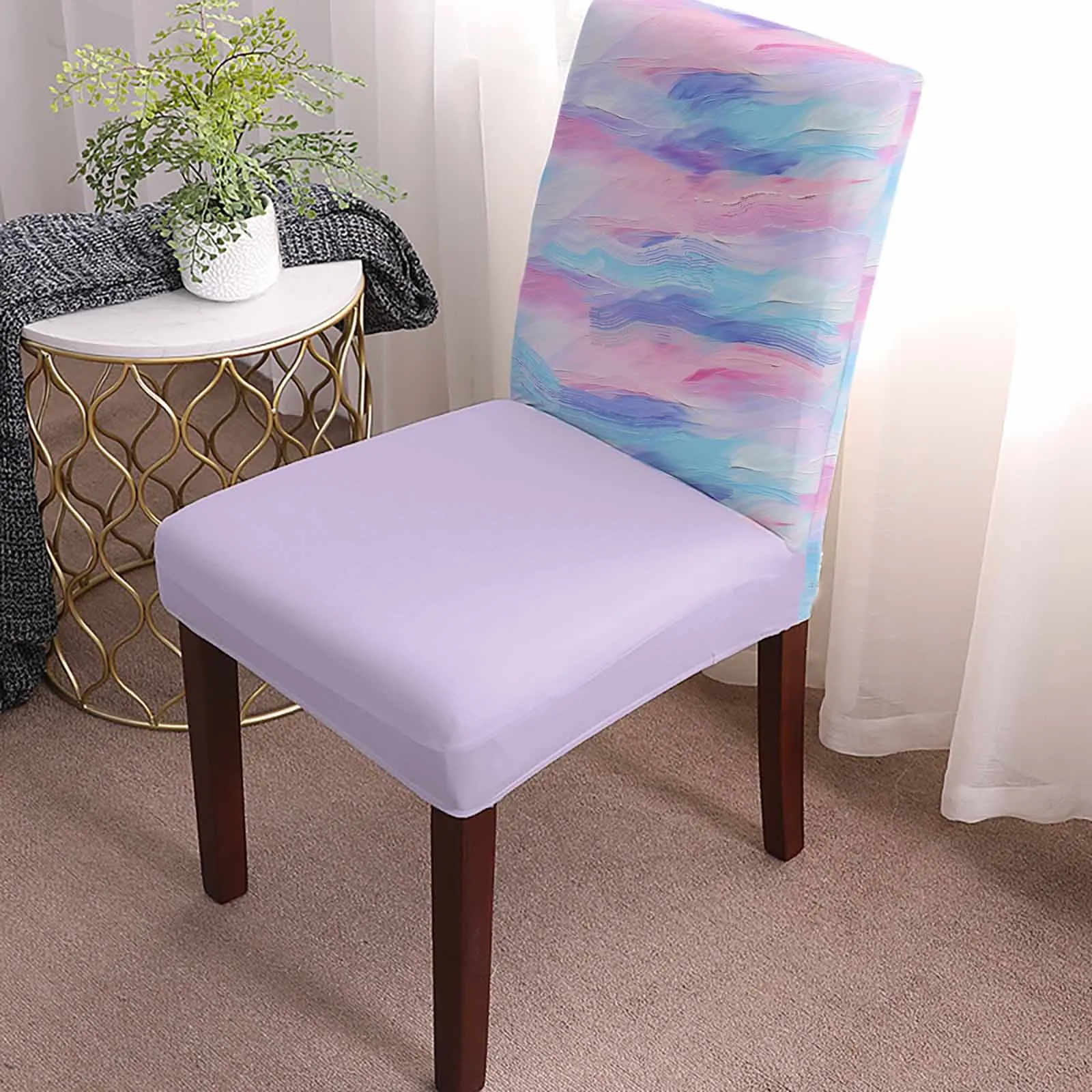 Oil Painting Purple Pink Modern Art Dining Chair Covers Spandex Stretch Seat Cover for Wedding Kitchen Banquet Party Seat Case