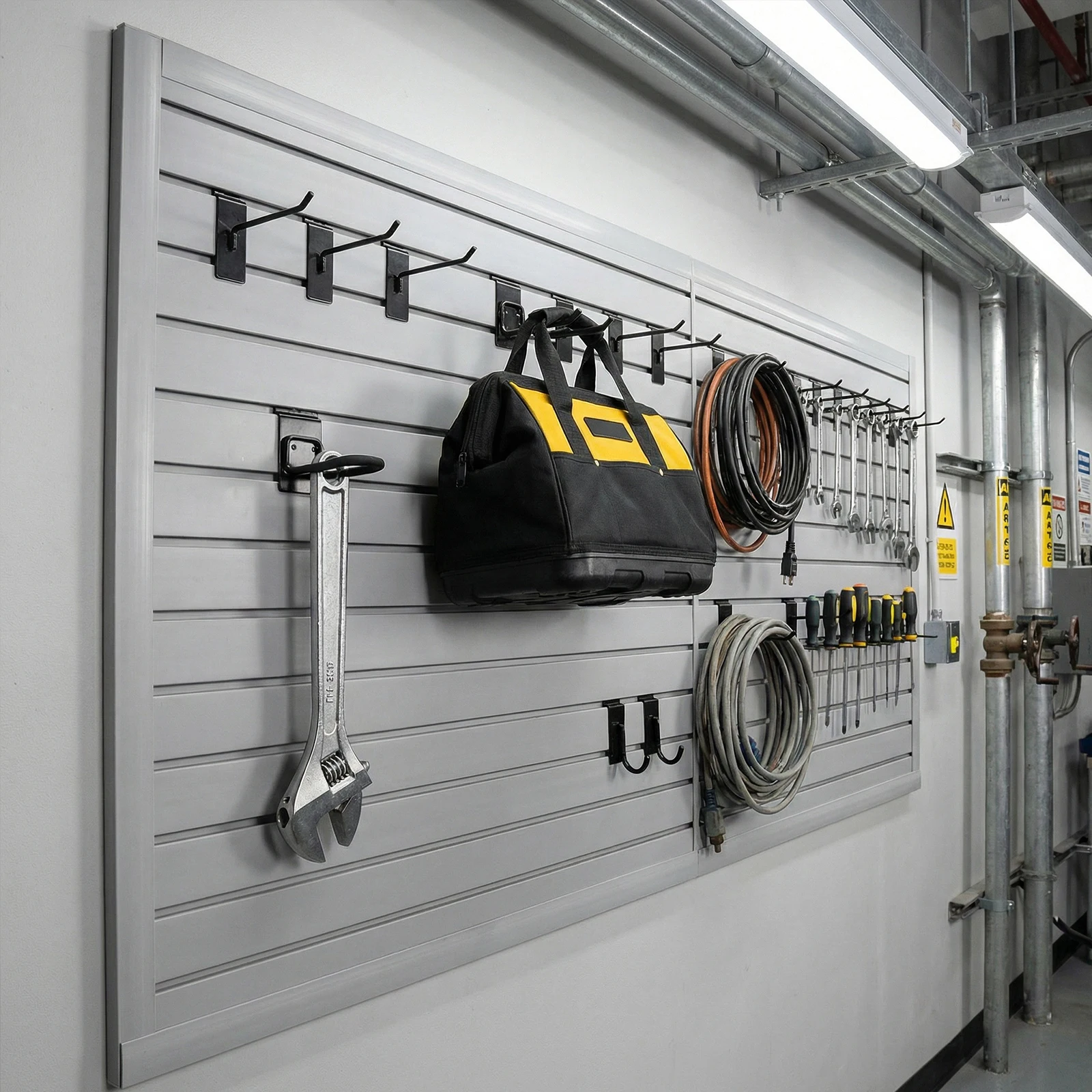 Slatwall Panels 4x8 Ft Peg Board Tool Organization PVC Wall Rack for Garage Storage