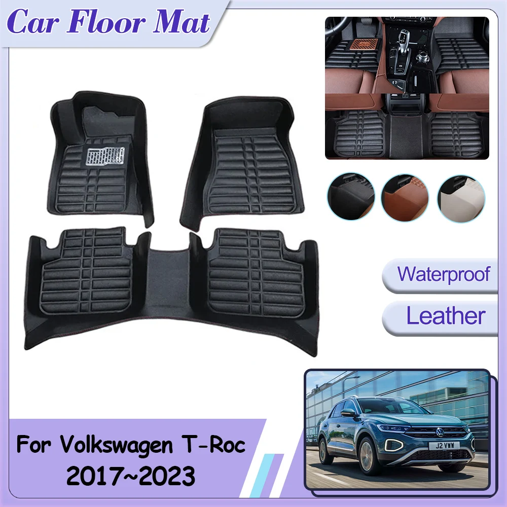 Car Floor Mat for Volkswagen VW T-Roc R A11 D11 R-Line 2017~2023 Leather Panel Liner Carpets Foot Parts Rug Interior Accessories