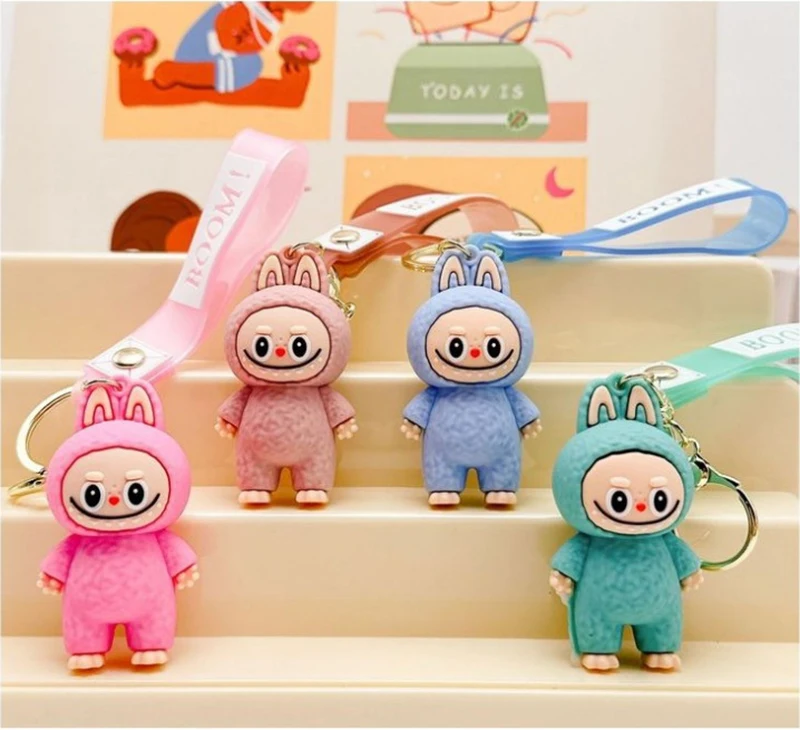 Cute Sheep Keychain For Car Keys Doll The Monsters Bunny Labubu Key Chain Anime Accessories Keychains Bags Jewelry