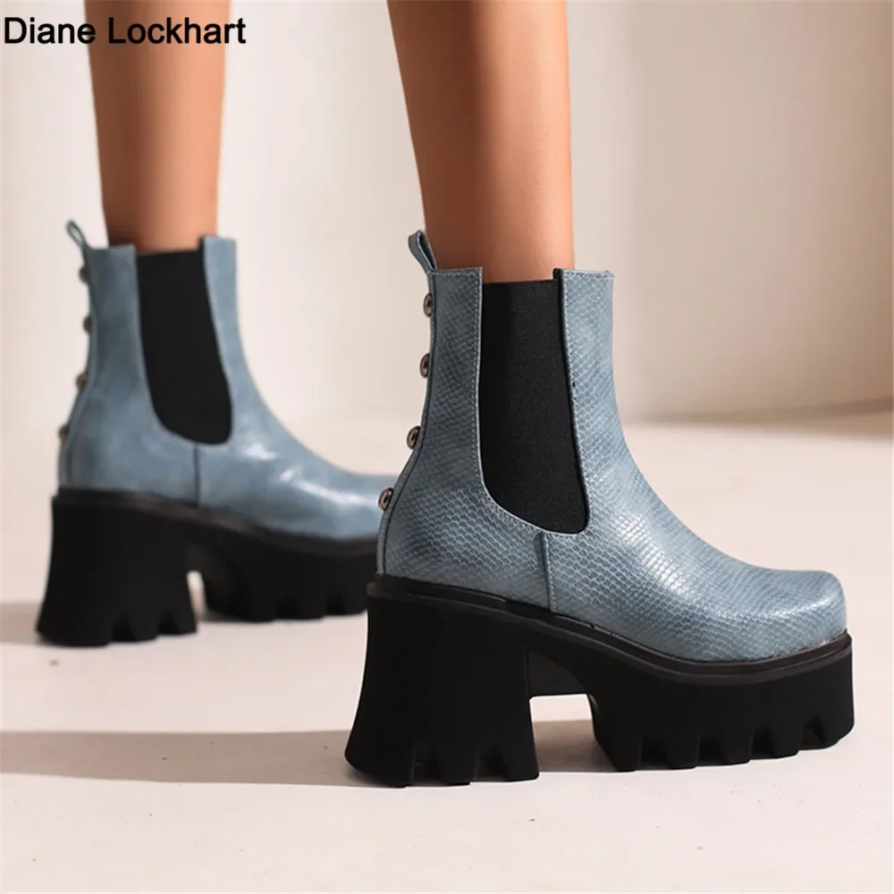 

Женские ботинки челси, осенне-зимние высокие ботинки, кожаные ботинки на блочном каблуке, готическая черная женская обувь на платформе в стиле панк, женская обувь