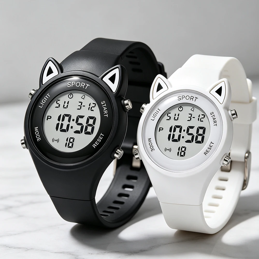 Kids Cat Watch Sports Electronic Watches for Girls and Boys Student Luminous Waterproof Alarm Clock LED Digital Wristwatch Gifts