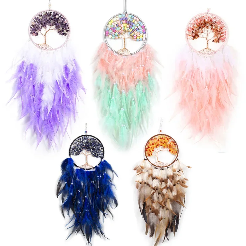 Dream Catchers Tree Of Life Girl Heart Dream Catcher Feather Ornaments Feathers With Lights Girl Bedroom Decoration Dreamcatcher