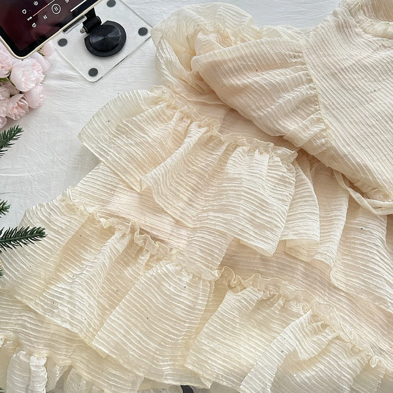 Vestido largo con cordones y cuello en V para mujer, novedad de verano 2021, vestido veraniego escalonado sin mangas, moda coreana elegante, vestidos largos con lentejuelas pesadas