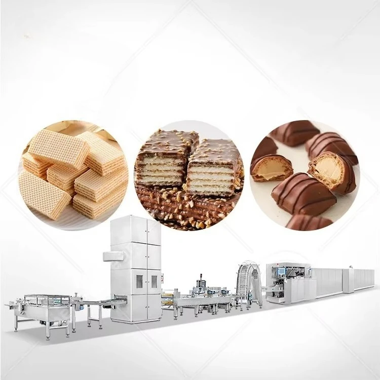 Línea de producción de bolas de oblea de chocolate, máquina para hacer galletas de oblea plana completamente automática personalizable