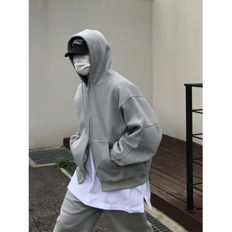 

Мужская толстовка на молнии Cleanfit: модный американский ретро-кардиган из плотного полиэстера, свободный крой, повседневный стиль