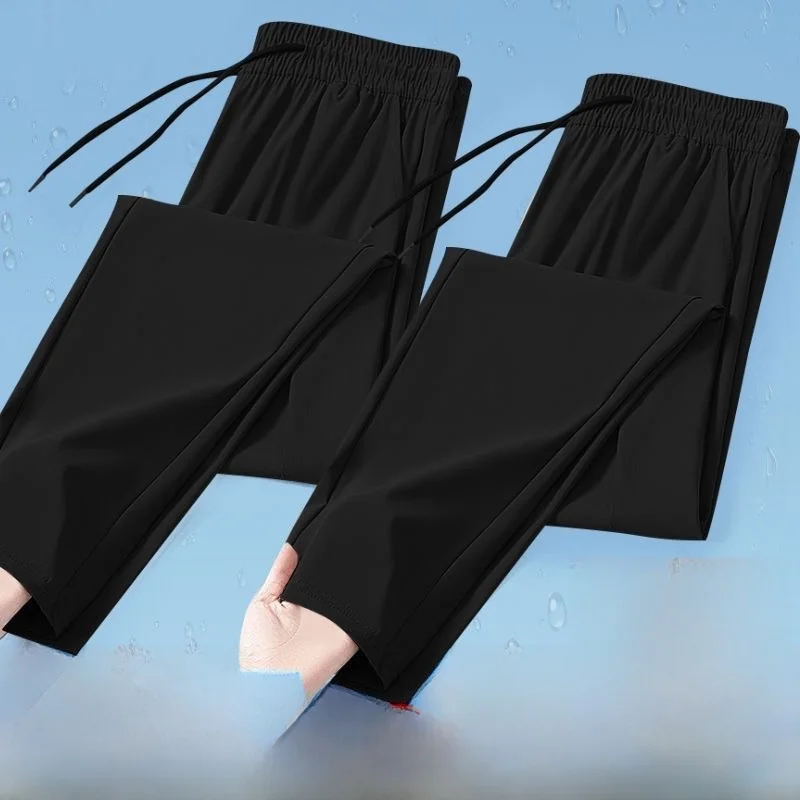 

Trendy Ice Silk Men's Summer Thin Breathable Casual Loose Straight Leg Pants Polyester Fiber Youth Active Sle Color