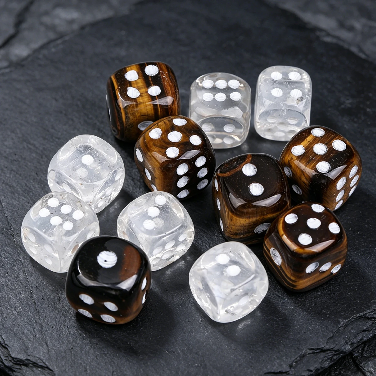 6pcs/pack New Natural Stone Yellow Tiger Eye Clear Quartz Dice 16mm Rounded Multi-Color Board Game Mahjong Accessories Cub