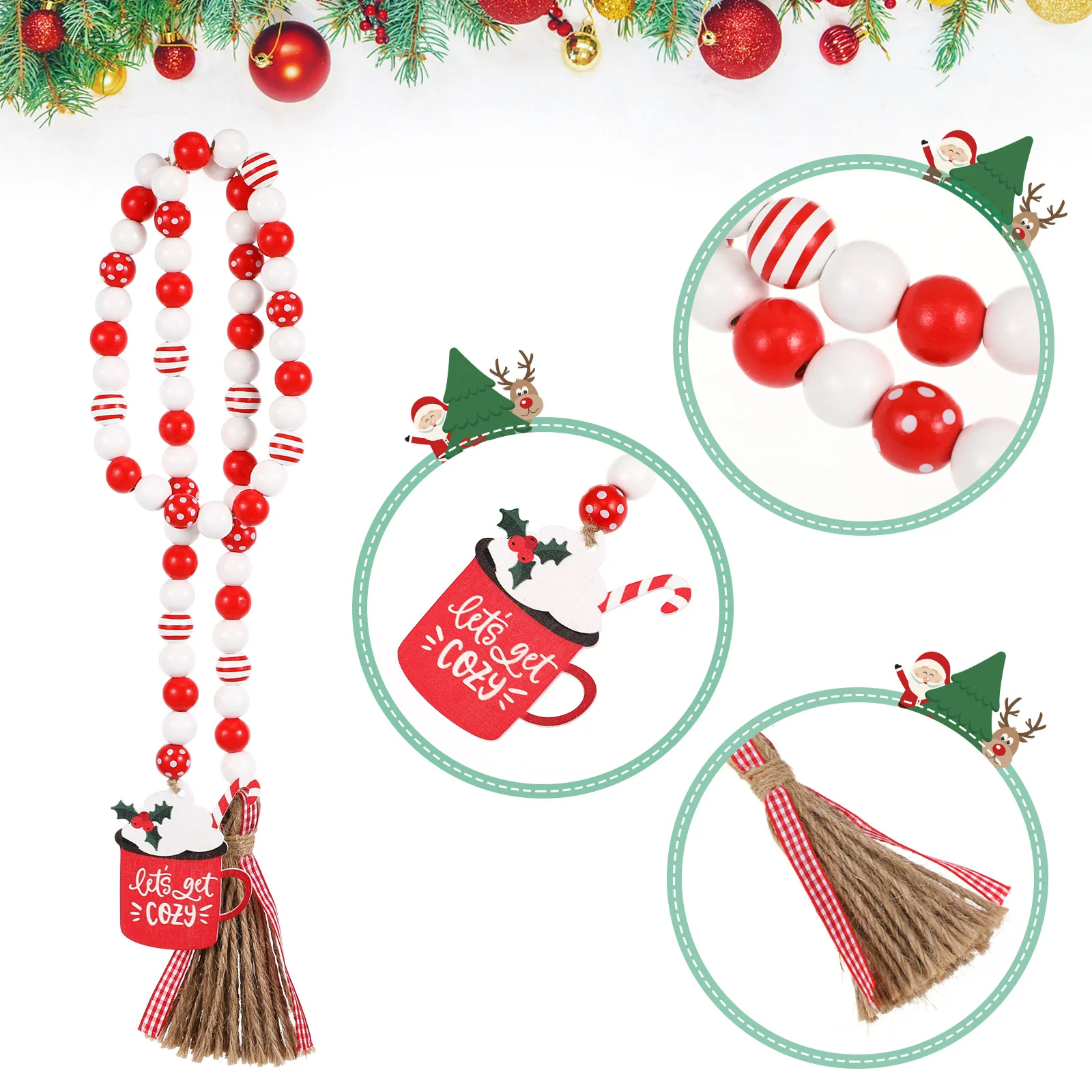 Wooden Bead String Christmas Tree Garland Decorative Risers Party Ornament Decorations Beads