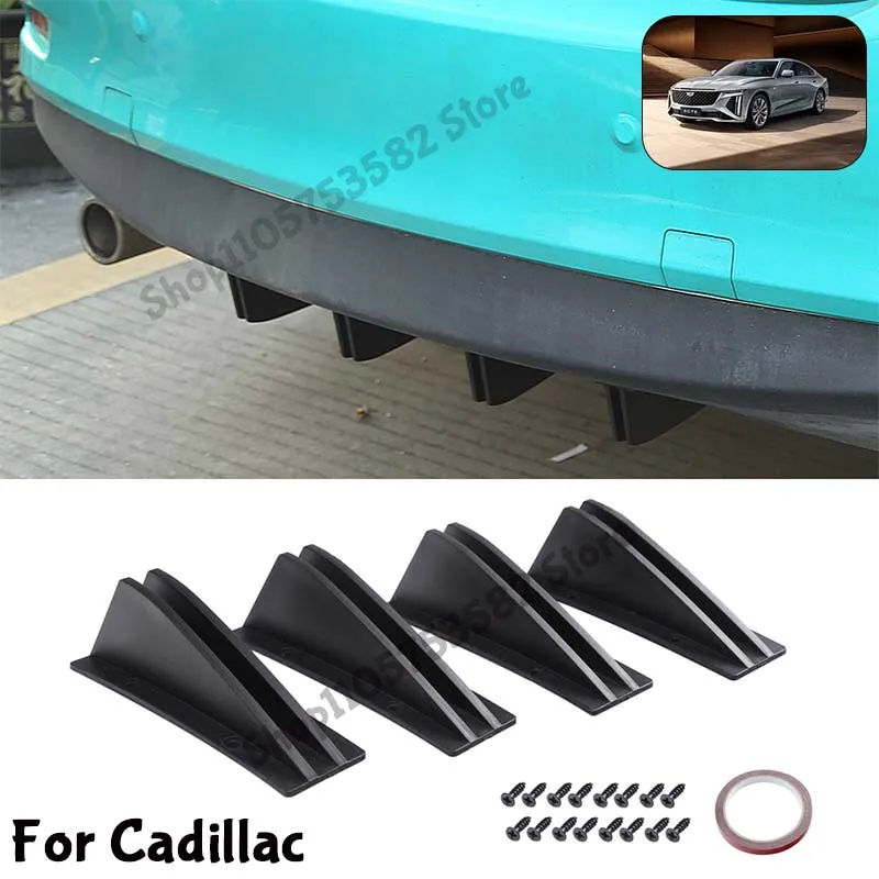 For Cadillac Rear Bumper Shark Fin Diffuser Carbon Fiber Lip Spoiler Airflow Anti-Collision Protector