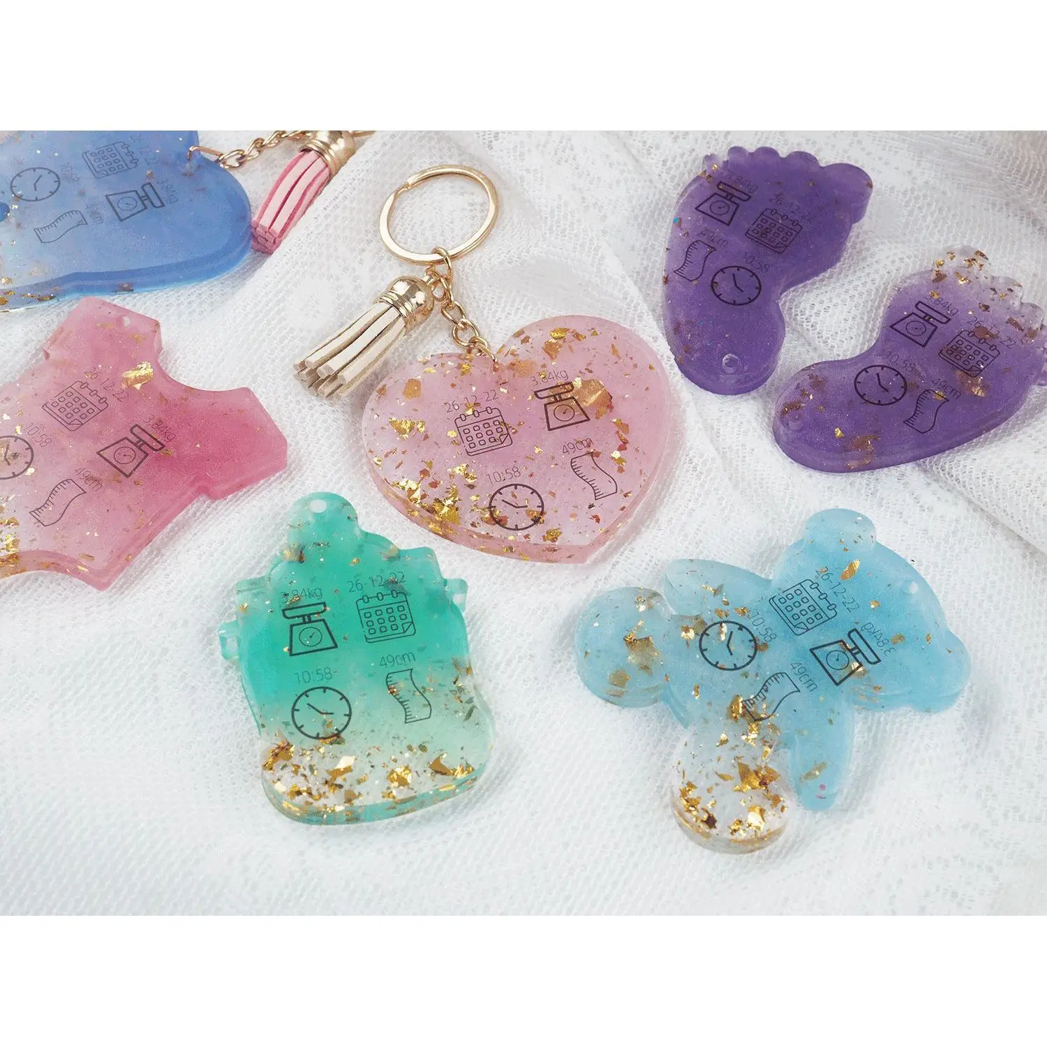 Cute Foot Bear Heart Shape Necklace Jewelry Epoxy Resin Mould DIY Crafting Keychain Pendant Silicone Mold Baby Shower Decoration