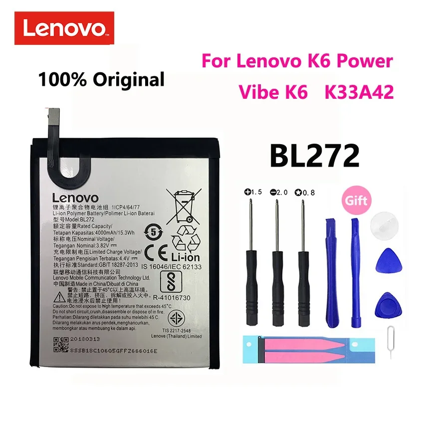 

100% Original Real 4000mAh BL272 Battery For Lenovo K6 Power Vibe K33A42 Mobile Phone Replacement Batteries Bateria