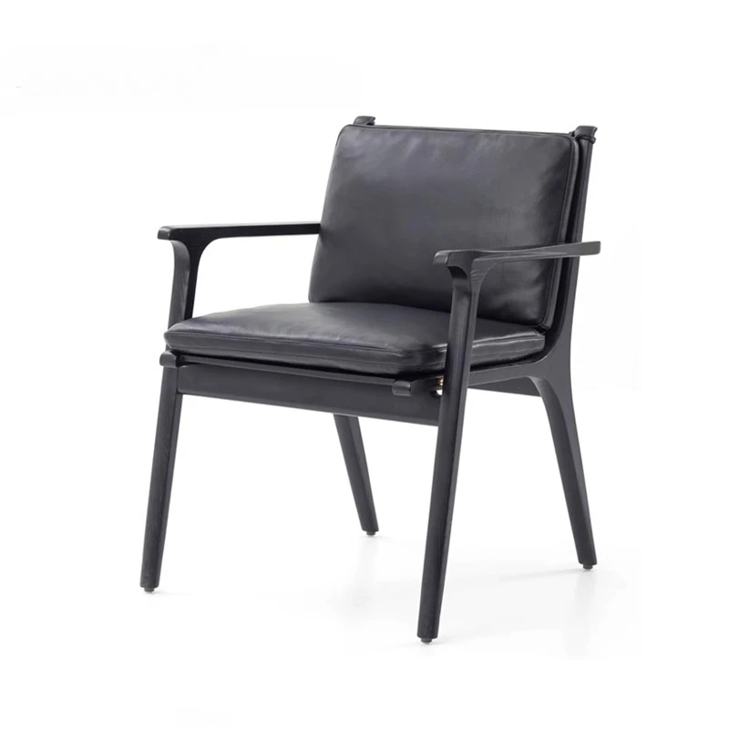 

Italian leather dining chair, household light luxury minimalist solid wood armchair