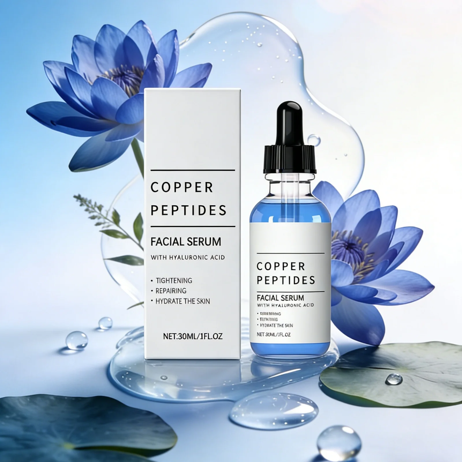 ​Copper Peptide Serum Tighten Skin Firming Deep Hydration Face Care Anti Sagging Improve Texture Hyaluronic Acid Facial Serum