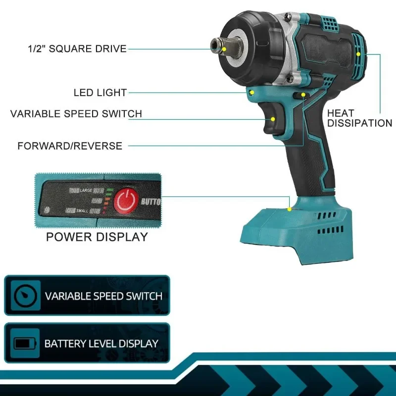 1800N.m High Torque Brushless Cordless Electric Impact Wrench Screwdriver 1/2\