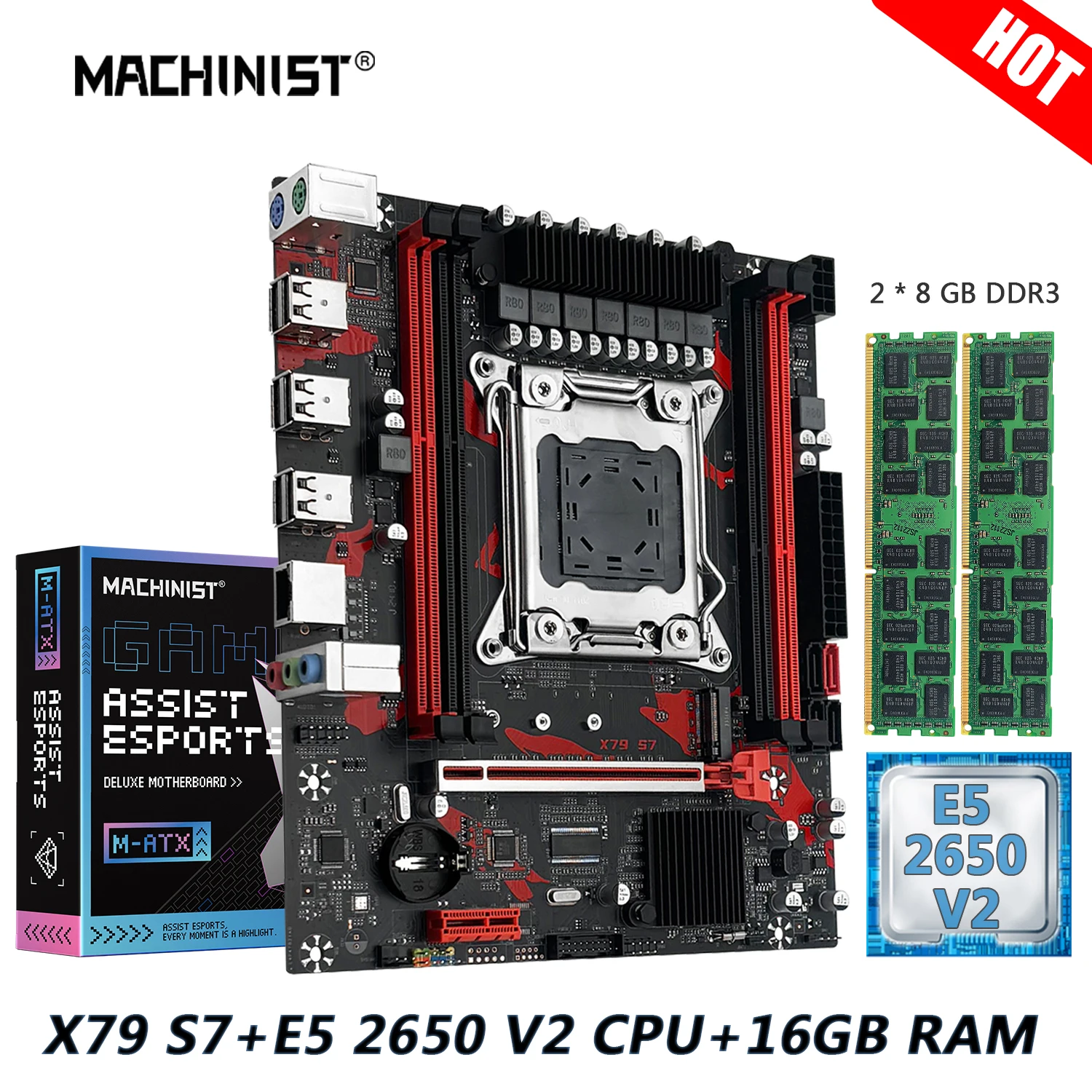 MACHINIST X79 S7 Motherboard Kit LGA 2011 Xeon E5 2650 V2 CPU DDR3 Processor 8GB*2pcs 1333MHz NVMe M.2 SATA Dual Channel Memory