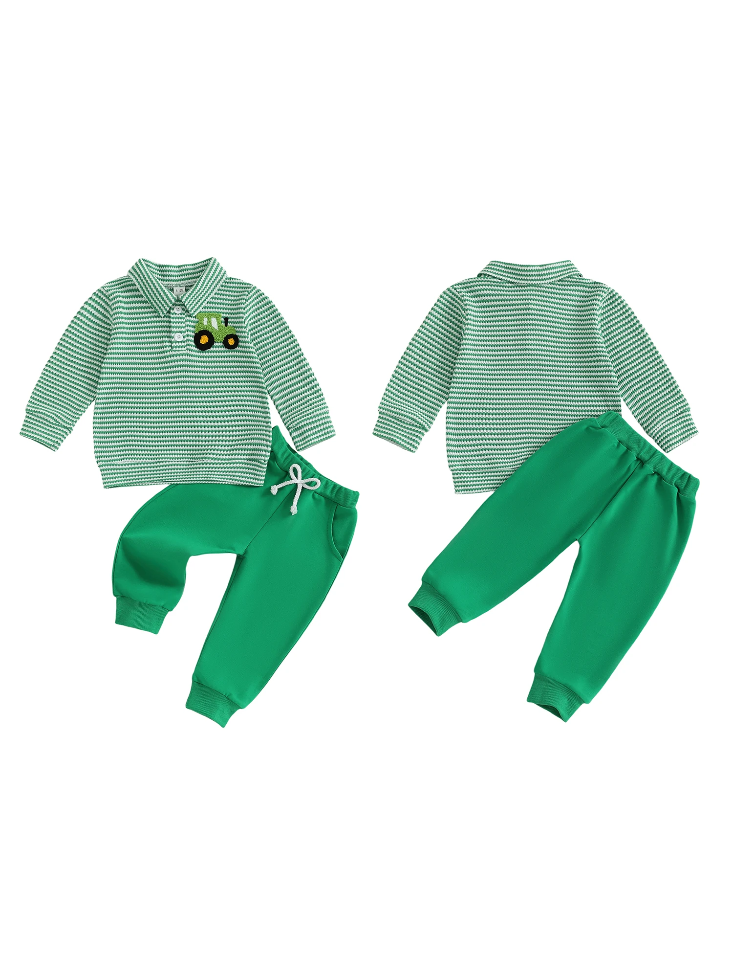 

Очаровательный комплект из двух предметов для маленьких мальчиков со стильными полосатыми топами с лацканами и вышивкой грузовика и удобными брюками с эластичной резинкой на талии для модного образа