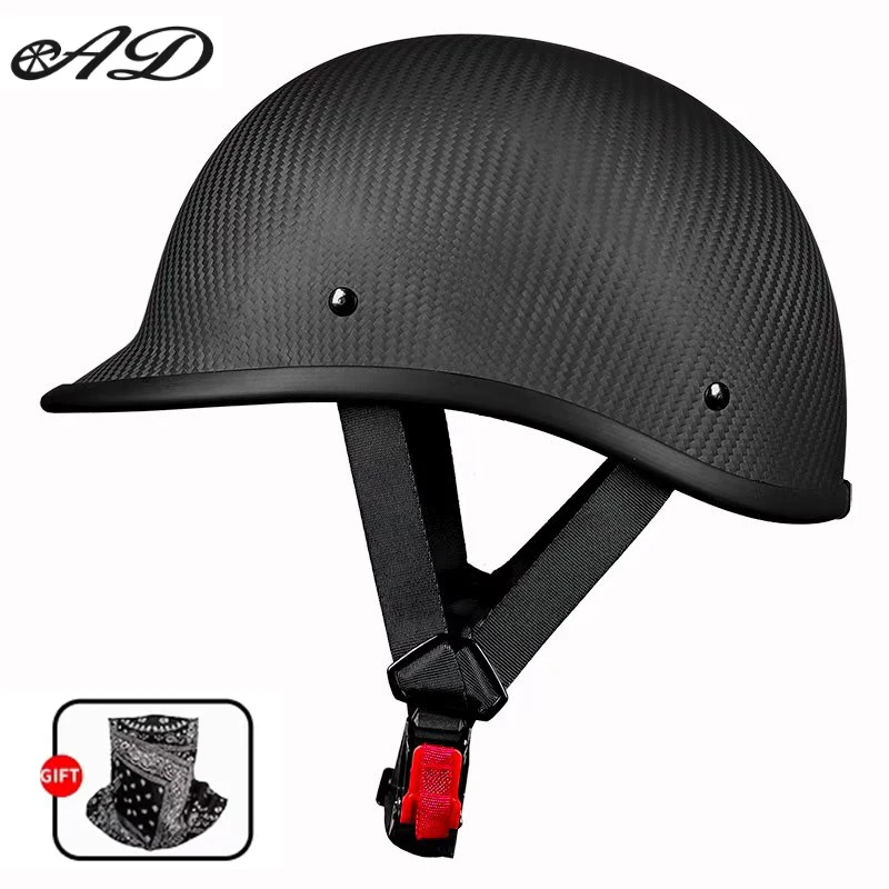 Ad Factory Carbon Fiber Helmet Men's Motorcycle Half Helmet Summer Women's Ultra Light Fiberglass Retro Cruise Bucket Helmet