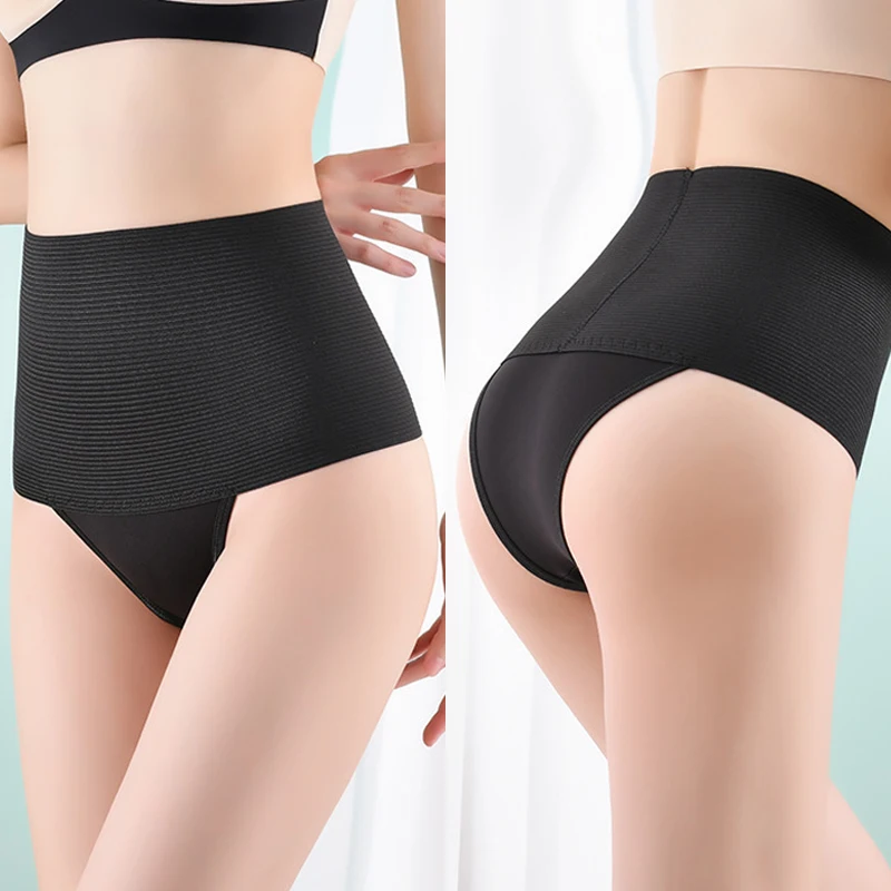 Womens High Waist Control Shaper Thongs XS-2XL Breathable Elastic Intimates Shapewear Panties Female Slim Thongs Flat Belly