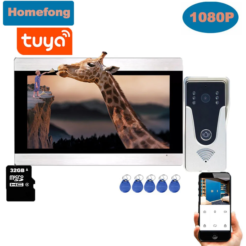 Homefong 7 "RFID Touch Screen Videocitofono Citofono Domestico con Blocco Sblocco Tuya Smart App Telecomando Campanello 1080p