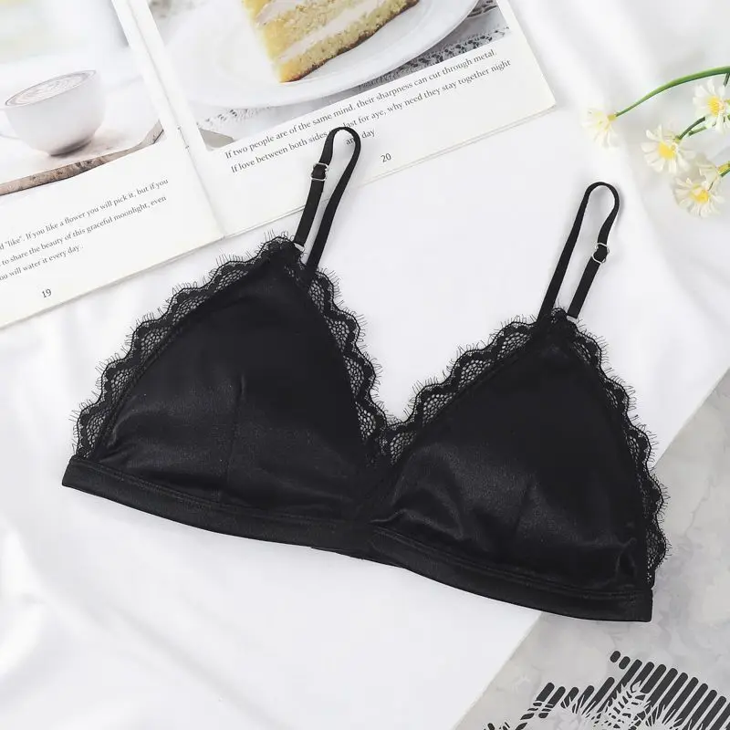 Women Seamless Underwear Deep V Girls Thin French Style Bralette Lace Wireless Triangle Cup Women Lingerie Soft Bra