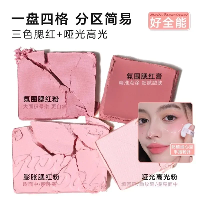 Judydoll 4 Color Blush Highlight Palette Matte Expanding Color Highlight Brightening Blush Powder Long-lasting Face Makeup