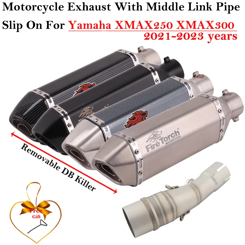

For Yamaha XMAX 250 300 XMAX250 XMAX300 2021 - 2023 Motorcycle Exhaust Escape Systems Modified Muffler 51mm Carbon Mid Link Pipe