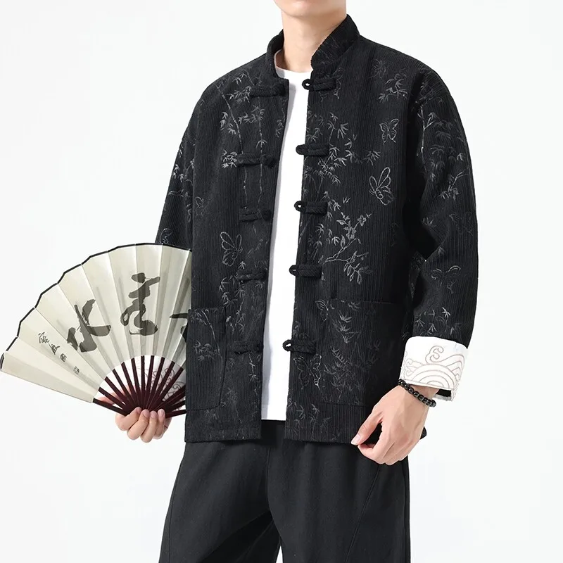 2024 Men Embroidered Tops Men Chinese Traditional Red Jackets Male Corduroy Tang Suit Men Long Sleeve Festival New Year Jacket