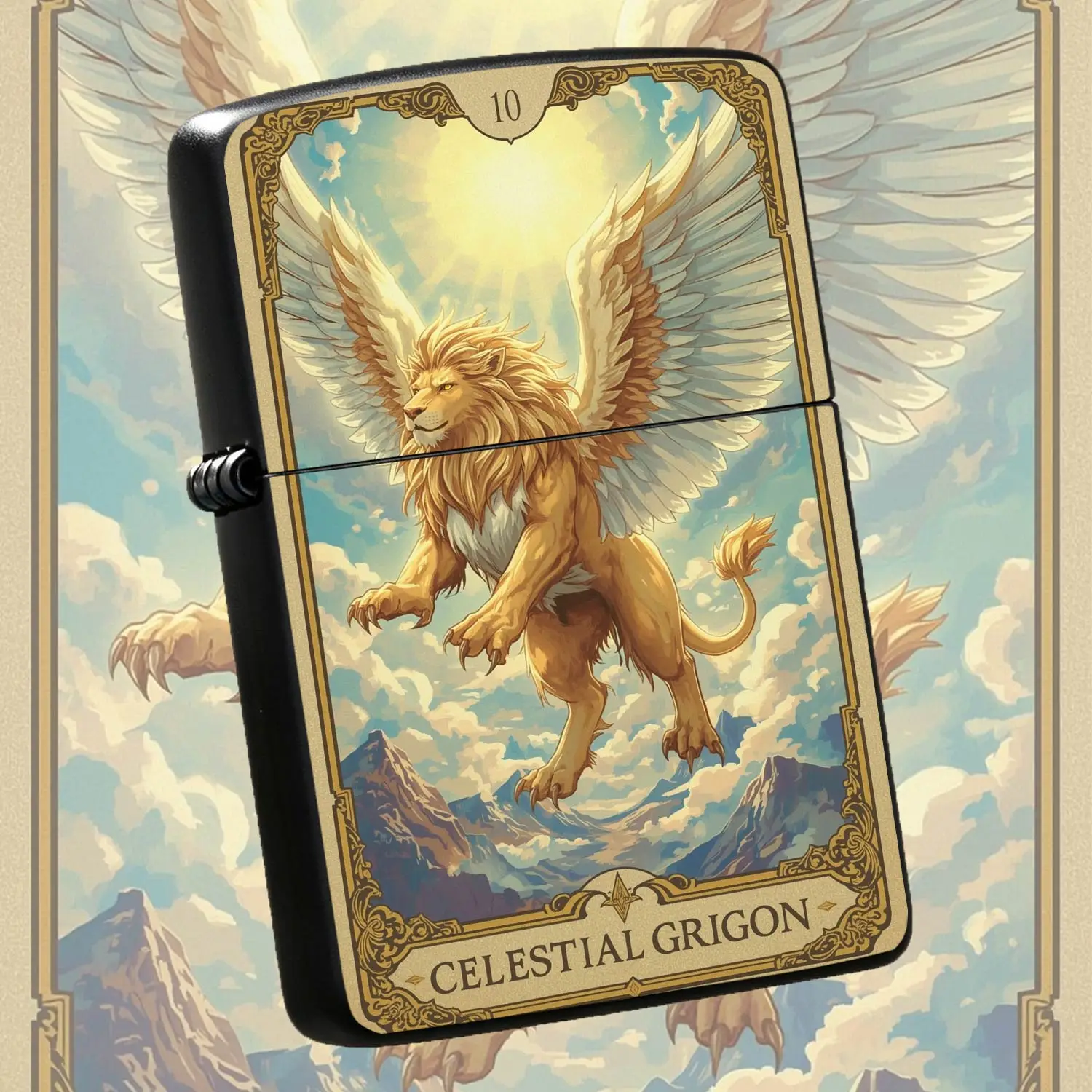 Vintage Tarot Style Celestial Grigon Winged Lion Pattern Decorative Lighter, Portable All-Scene Daily Use Pocket Igniter, Exquisite Artistic Collectible Accessory For Outdoor Camping, Home Candle Lighting, Unique Festiv A Humorous And Inter