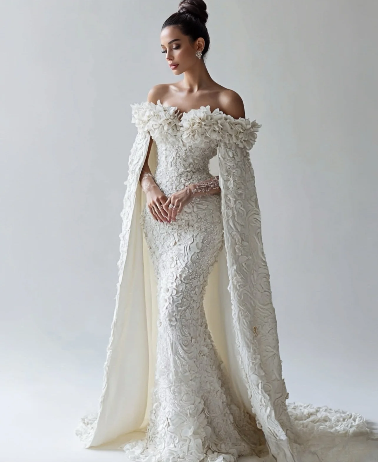 فستان زفاف مثير بحورية البحر بأكمام طويلة بدون حمالات مخصص فيستدوس دي نوفيا أماندا نوفيا أماندا نوفيا رسمي