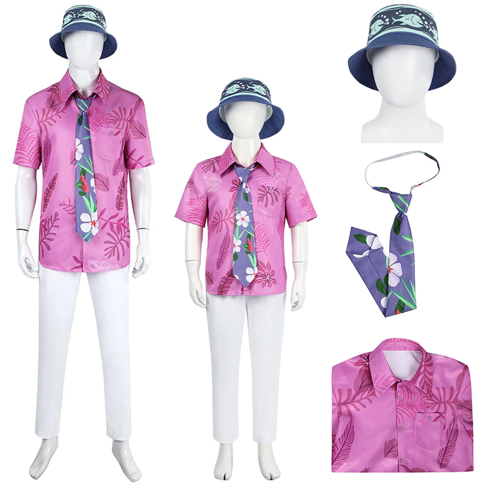 Nick Cosplay Adult Kids Pink Costume Cartoon ZOO 2 Roleplay Outfits Men Boys Hawaii Printed Shirt Pants Tie Hat Set Halloween