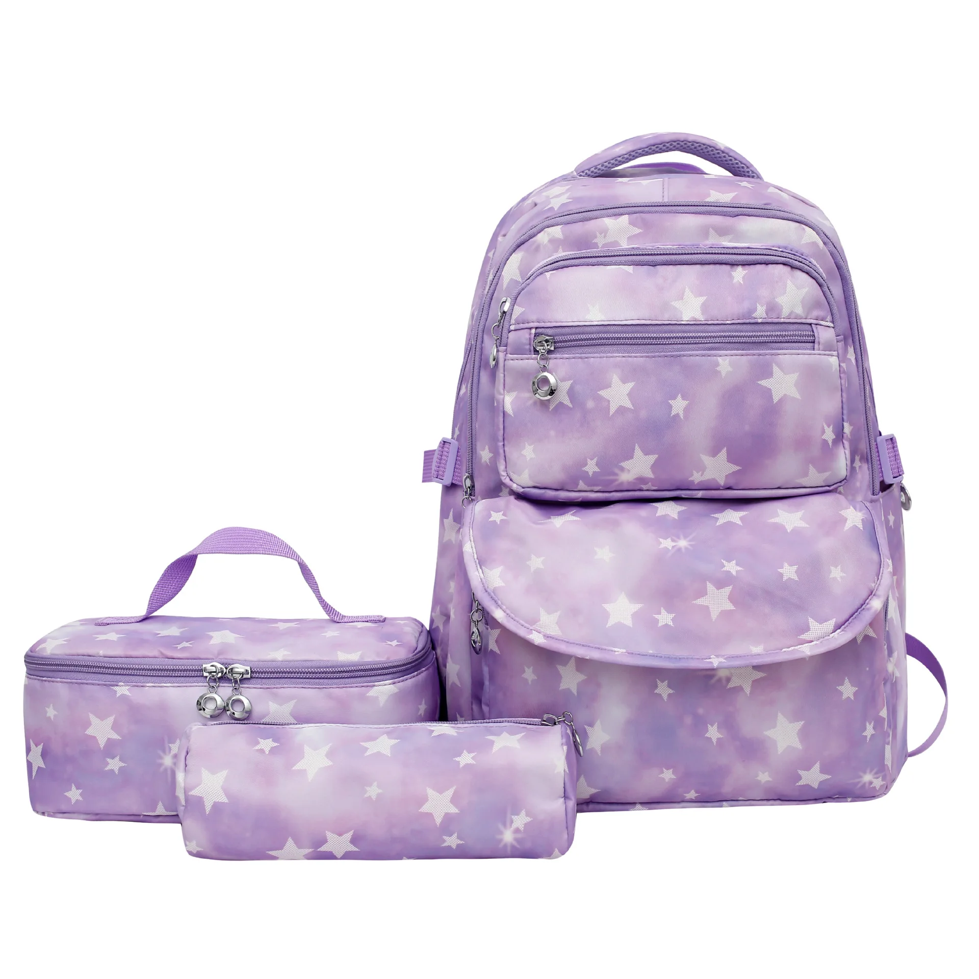 Star Prints Student Backpack 3Pcs Sets Kids Bookbag Primary School Daypack Students School Bag for Teens Girls Travel Knapsack