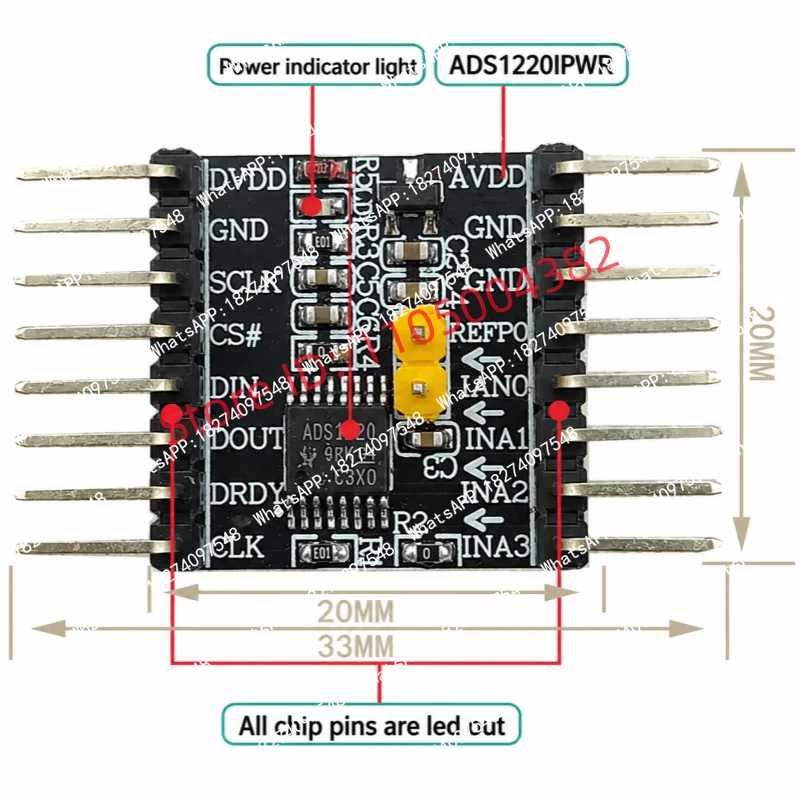 ADS1220 Module ADS1220IPWR 24‑Bit ADC Analog‑to‑Digital Conversion High Precision Signal Acquisition Board for Prototyping