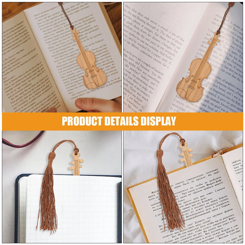3Pcs Reading Bookmarks Violin Modeling Bamboo Lightweight Bright Color Tassel Design Book Page Markers for Students Teachers