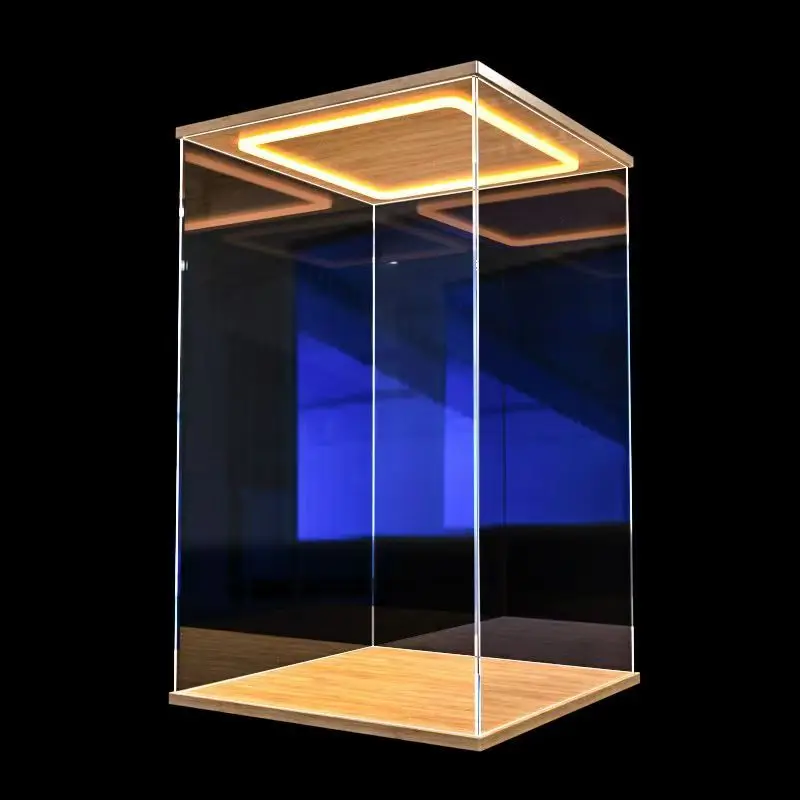 

Acrylic Display Cabinet with Ring LED Lights for Action Figure, Assemble Storage Box with Door for Car Models and Collections