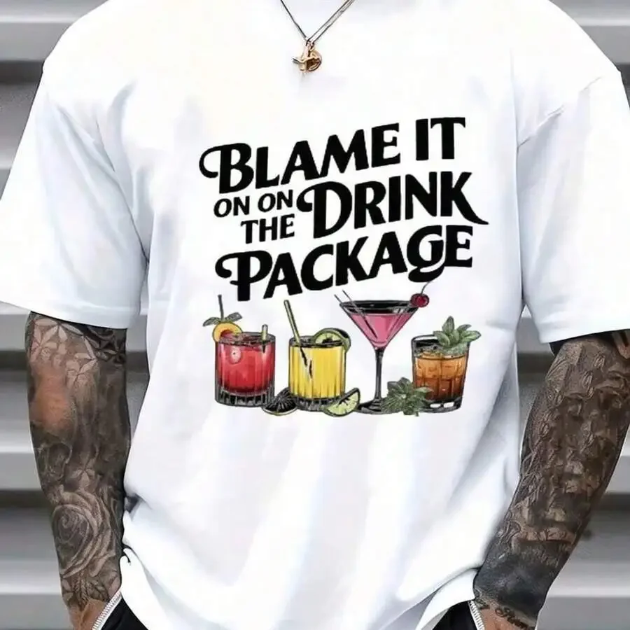 Blame It On Drink Package-Shirt - Funny Drinking Tee, Casual Crew Neck Cotton-Shirt, Soft, Summer Breathable Tee - Parties, Vaca