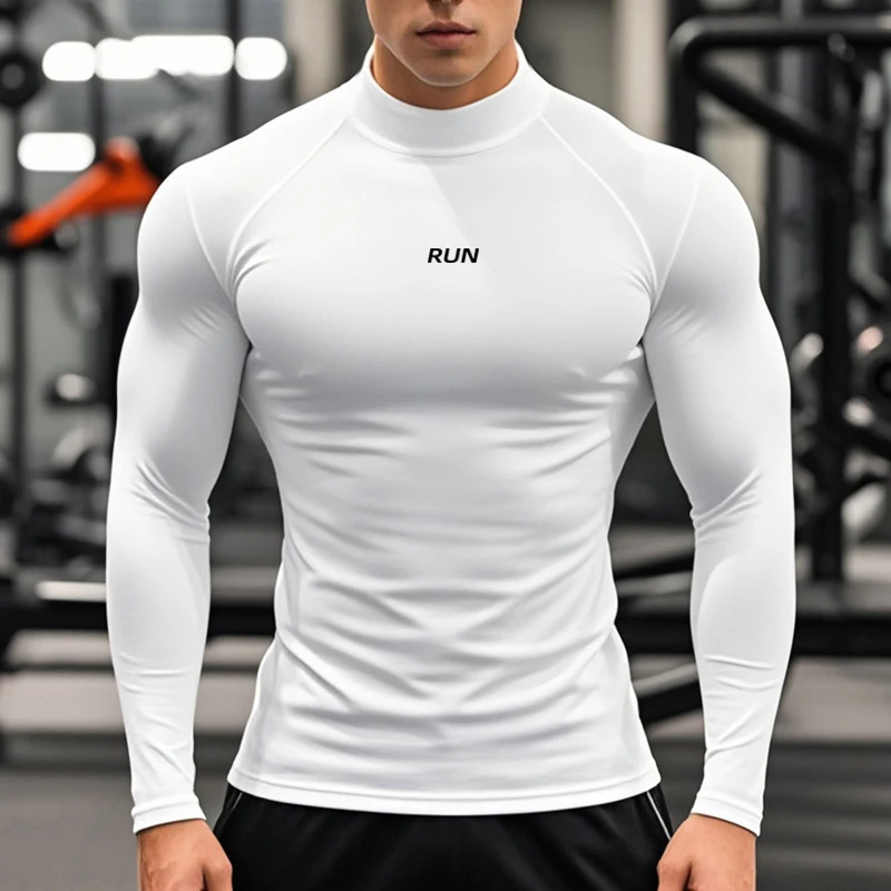 الرجال تشغيل الياقة المدورة التجفيف السريع طويلة الأكمام تي شيرت الربيع الخريف ضغط قميص الرياضة اللياقة البدنية ضيق القمم تيز #4