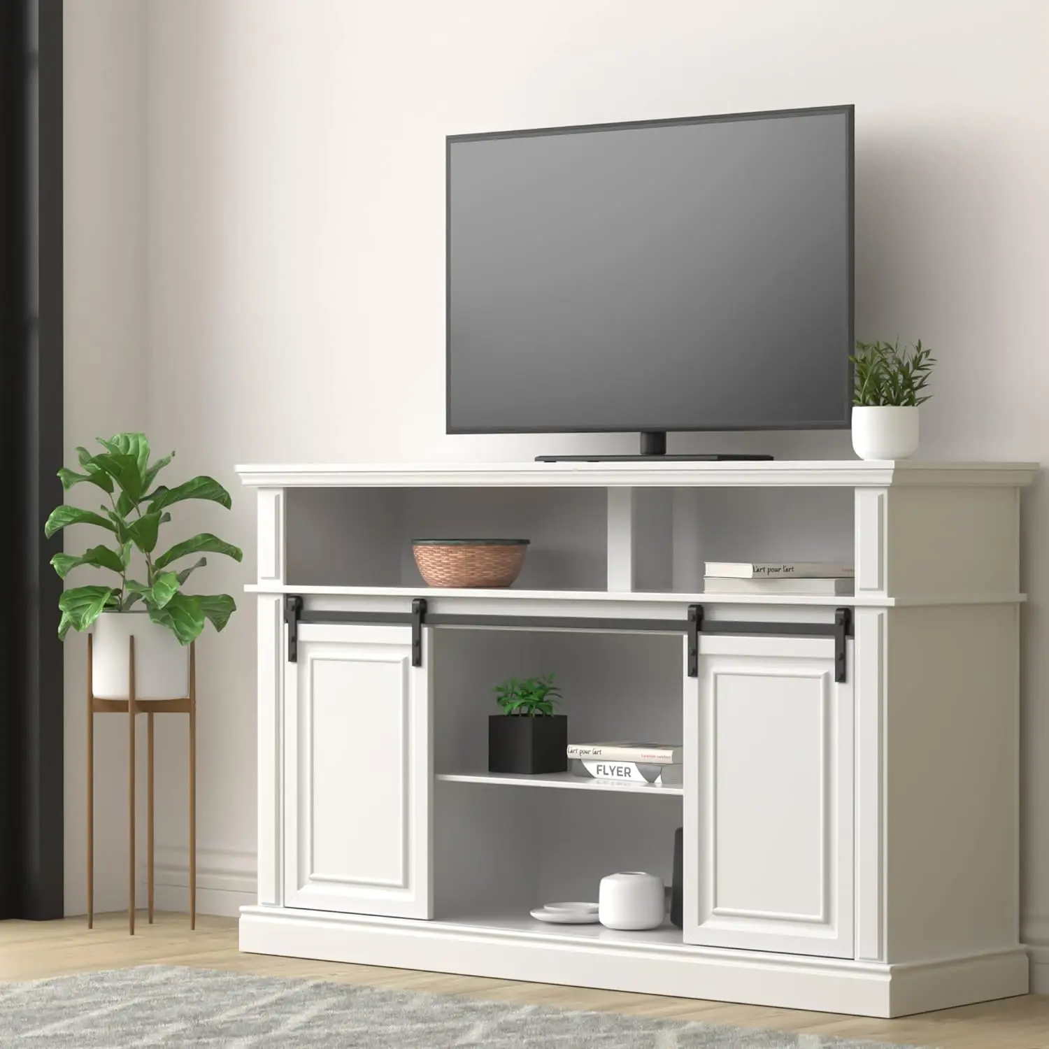 Centre de divertissement pour téléviseur 65 pouces, support de ferme 58 pouces avec porte de grange market/ rangement, console de télévision côtière mn pour salon