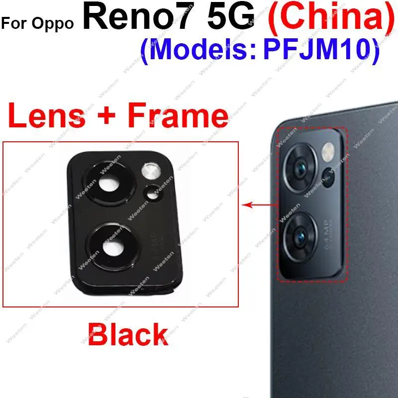 Back Camera Glass Lens Cover For OPPO Reno 7 Pro 7Lite 7Se 7Z 4G 5G Rear Main Camera Lens Glass + Frame with Sticker Glue Parts