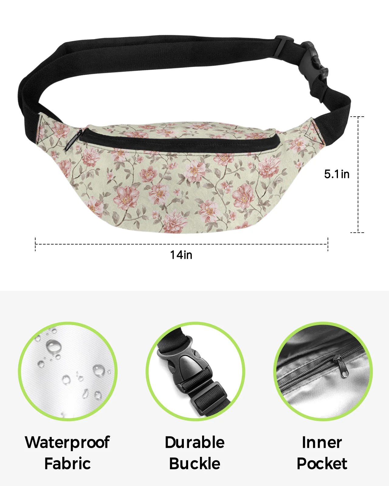 Plant Magnolia Flower Waist Bags for Women Man Travel Shoulder Crossbody Chest Bags Waterproof Fanny Pack