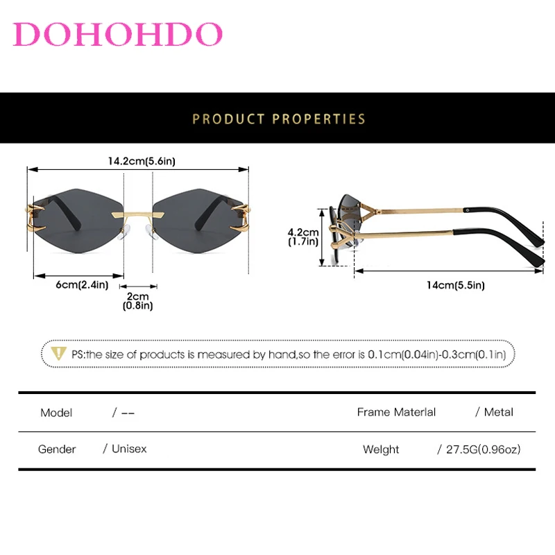 DOHOHDO 2025 جديد UV400 الكلاسيكية شخصية فرملس نظارات نظارات الموضة عادية الهيب هوب الاتجاه نظارات شمسية الرجال والنساء