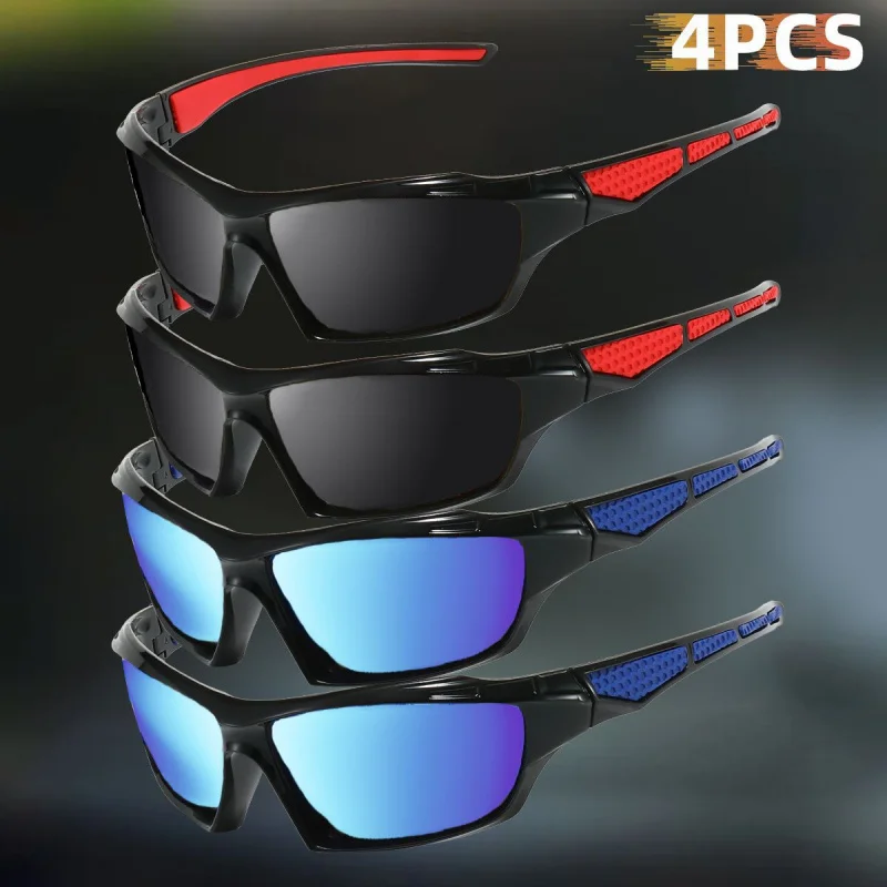 4 قطع، نظارات خفيفة الوزن بإطار كامل، مناسبة للترفيه في الهواء الطلق، والقيادة، وصيد الأسماك؛ تتميز بتصميم معبد متباين