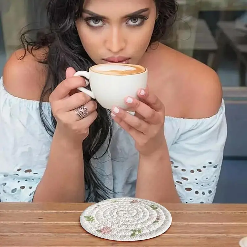 Woven Trivets For Hot Dishes Spring Flowers Rustic Non Slip Heat Resistant Table Mats Farmhouse Weave Place Mats For Dinner Part