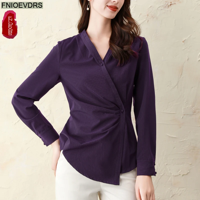 Elegant Basic Shirts New Fashion Woman European Style Autumn Spring Long Sleeve Draped Retro Vintage Peplum Tops