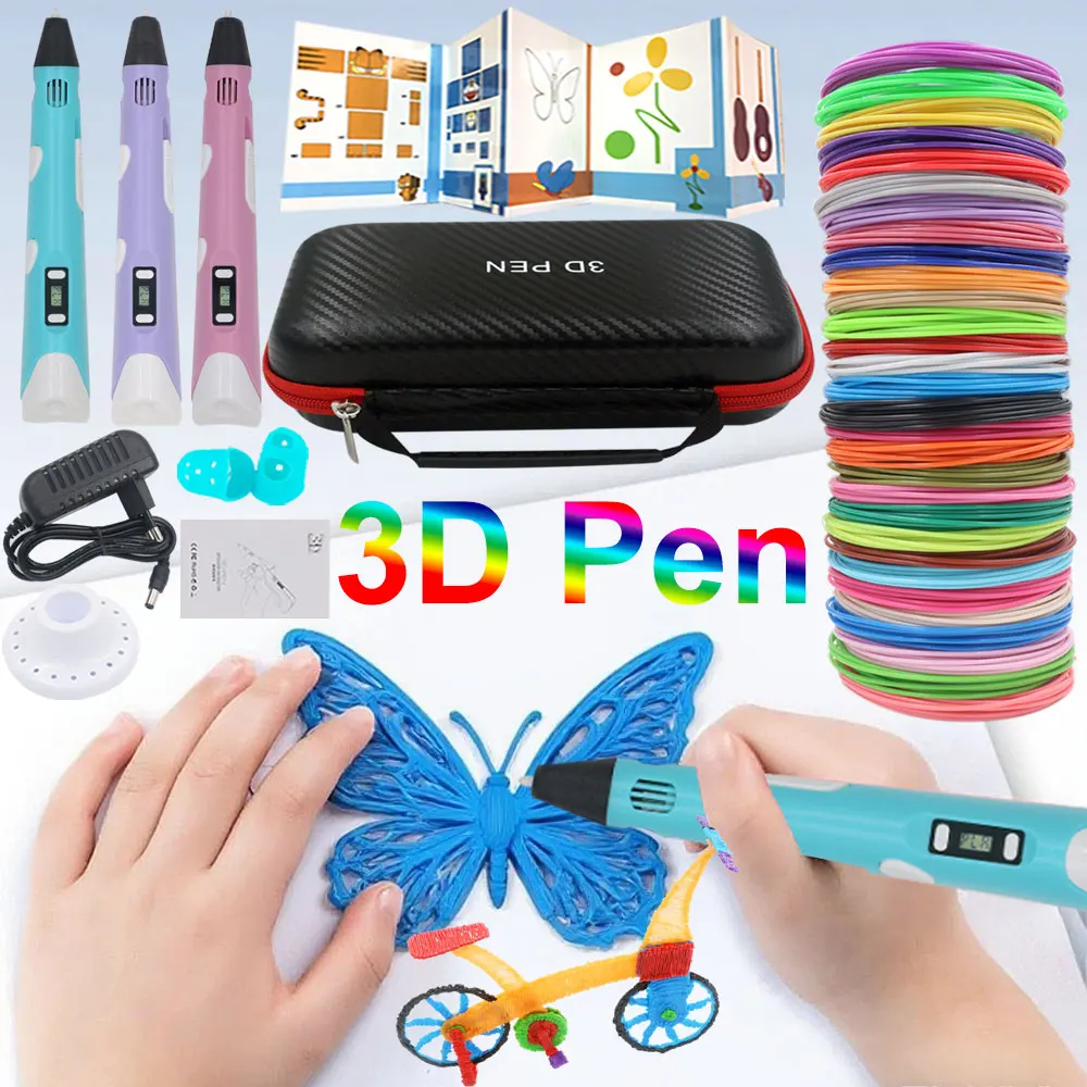 

Новый дизайн, набор ручек для рисования с 3D-печатью и ЖК-дисплеем, адаптер питания PLA Filament, дорожная коробка, детский подарок на день рождения, Рождество