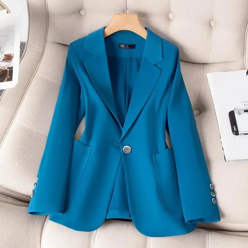 Women Blazer 2023 New Yellow Khaki Blue Black Long Sleeve Single Button Suit Ladies Work Wear Jacket Coat Female Outerwear 4XL