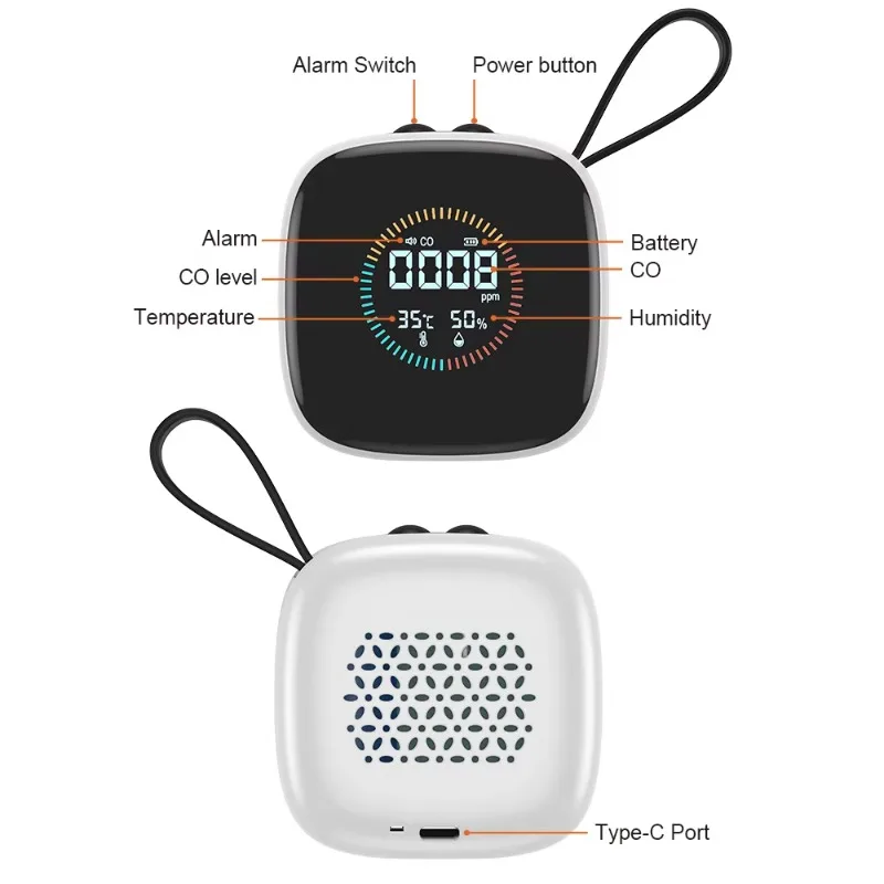 Carbon Monoxide Gas Analyzer Tester with Temperature and Humidity Meter with 800mAh Rechargeable Lithium Battery