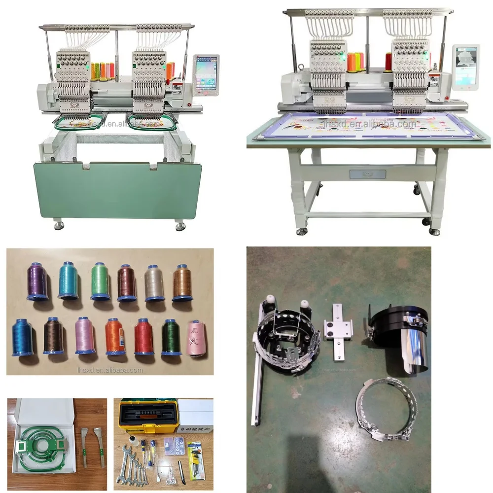 Double Heads 12/15 Needles Computerized Flat Embroidery Machine for Hats Sewing Embroidery Machine 400x500mm Automatic