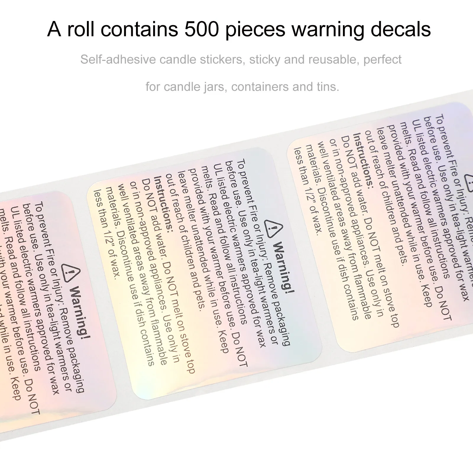 

1 Roll of 500 Wax Melting Safety Stickers Clear Warning Labels for Jars Adhesive Warning Decal Sticker Set
