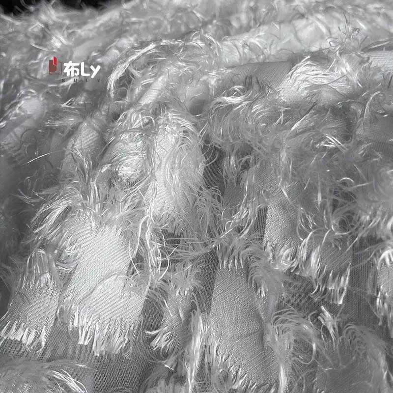 Soft Skin-friendly Feather Tassel Jacquard Fabric For Stage Backdrop Decoration Dress DIY Designer Material
